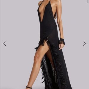 Jaded London Ravenna Backless Halter Maxi Dress with Feathers